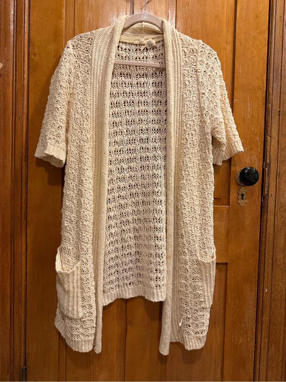 Anthropologie Moth Open Knit Short Sleeve Cardigan in Cream